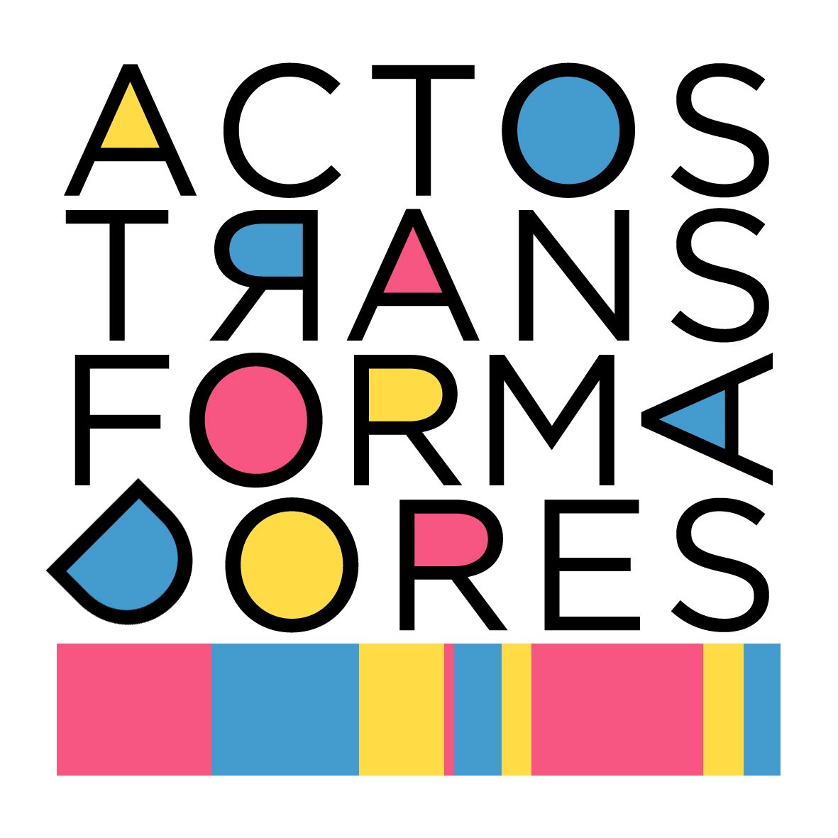 Logotipo de Actos Transformadores. Tiene varios colores y las letras están en diferente orden.